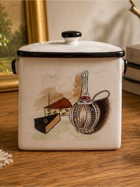 Vintage Ceramic Cookie Jar by Caprie Royal Sealy with lid - Cream & Black